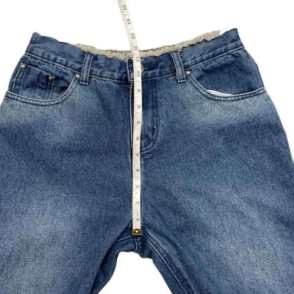 POL Fringe Raw Waist Hem Distressed Jeans Barrel Leg S - Picture 12 of 15